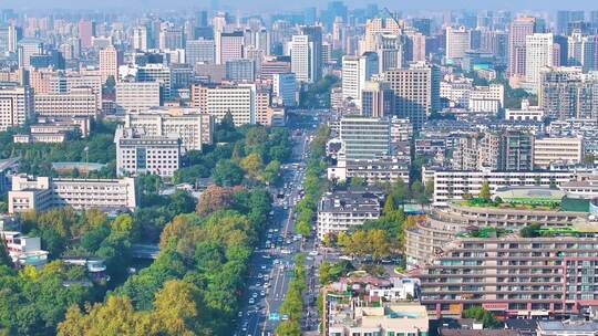 浙江杭州西湖景区环城西路城市风景航拍风光