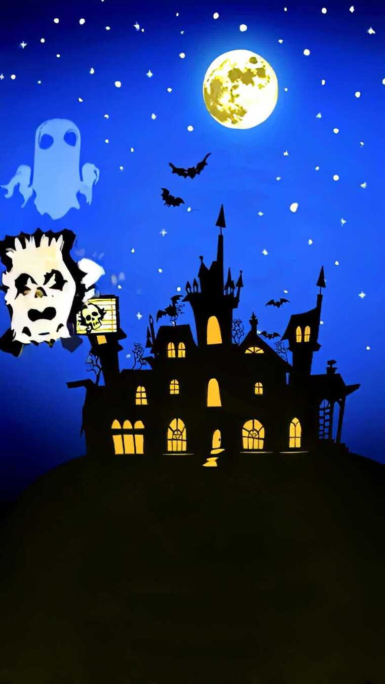 万圣节幽灵城堡月夜场景