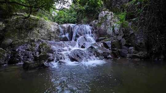 穿越机航拍深圳梧桐山麻水凤林间溪谷