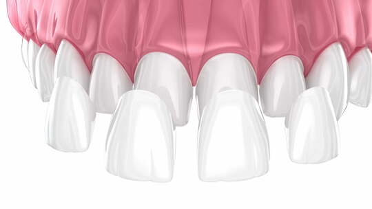 中切牙和侧切牙上的牙贴面放置。3D动画