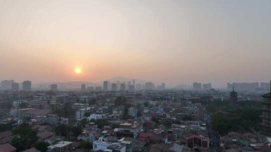 泉州开元寺东西塔航拍西街泉州市区建筑风光