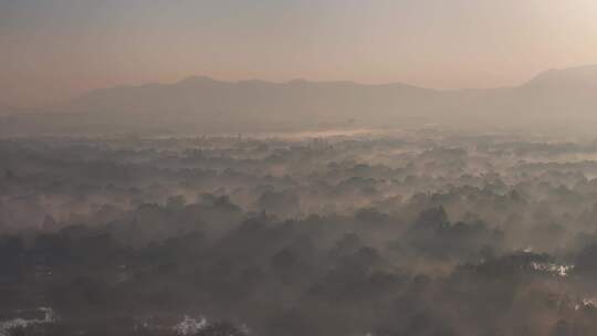 中国杭州西溪湿地云雾缭绕水墨画