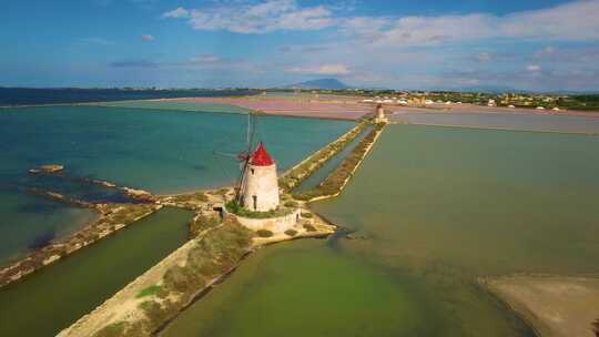 风车，盐滩，海洋，海岸