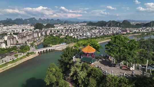 桂林漓江山水秀峰区城市伏波山公园航拍风光