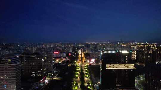 浙江台州城市夜幕降临夜景灯光航拍