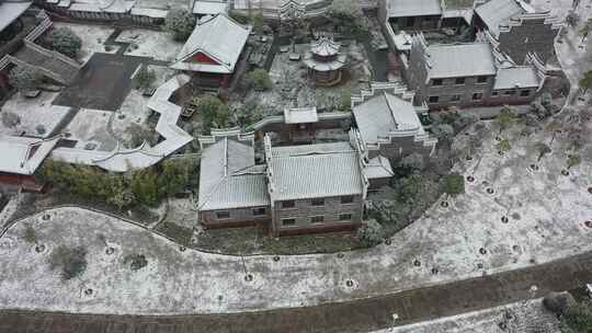 航拍衡阳市冬季雪景东洲岛雪景