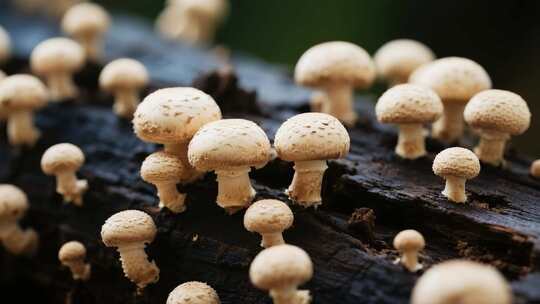 木头上生长的蘑菇特写