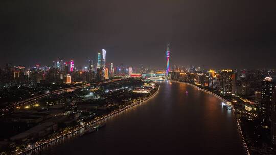 广东省广州市珠江新城天河CBD夜景航拍