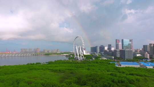 深圳宝安湾区之光摩天轮彩虹视频素材模板下载