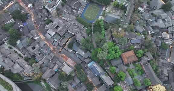 重庆磁器口古镇航拍磁器口正街古镇俯拍风景