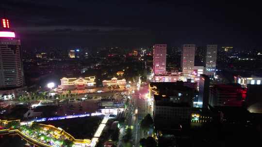山东济宁城市夜景灯光航拍视频素材模板下载