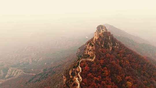 北京秋天司马台长城群山红叶大气航拍宣传片