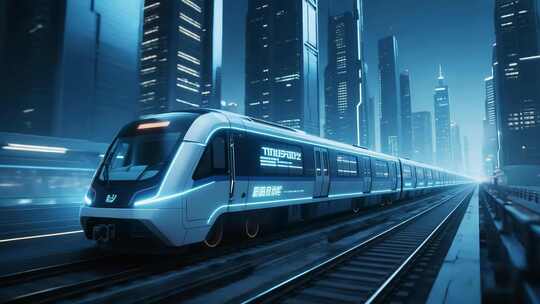 未来城市地铁穿梭画面