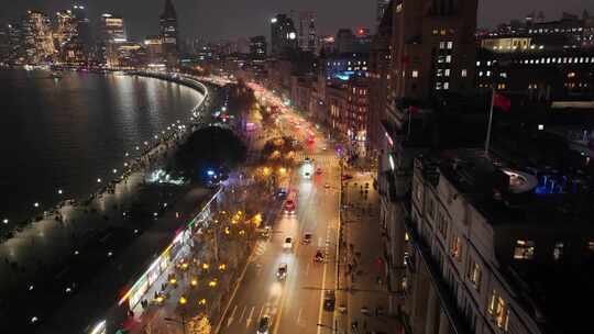 上海夜景航拍外滩南京东路黄浦区城市夜晚风视频素材模板下载