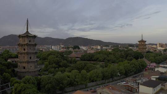 泉州开元寺东西塔西街钟楼航拍泉州市区大景