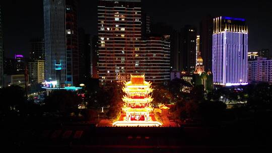 城市航拍湖北宜昌镇江楼夜景灯光