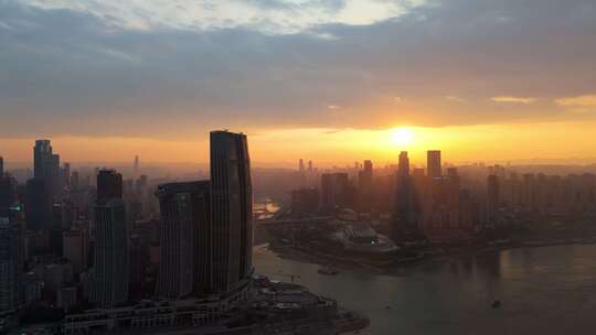 航拍来福士大剧院晚霞夜景