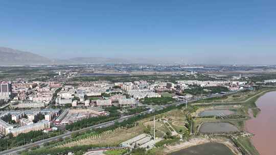 4K宁夏石嘴山市惠农区 城区 黄河 滨河大道