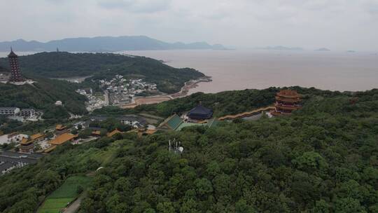 普浙江陀山宝陀禅寺建筑4K航拍视频