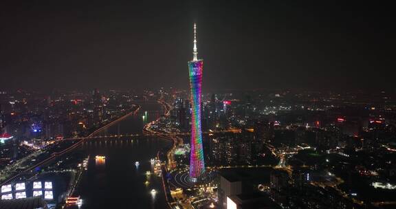 广州塔广州地标城市夜景航拍