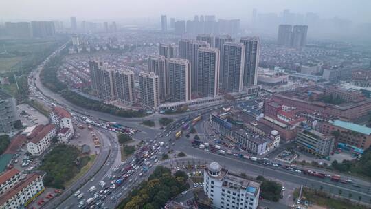 浙江义乌青口城市交通车流航拍延时摄影