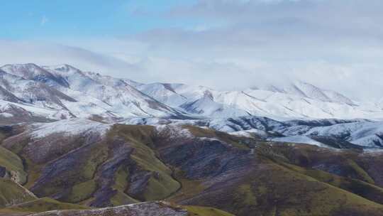 航拍青藏高原青海祁连山脉天境祁连雪山雪景