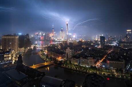 上海闪电夜景 特写 节选 4K 30FPS
