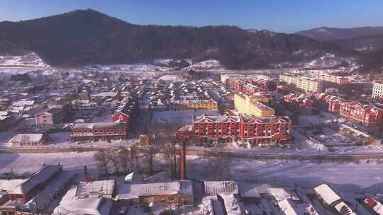 东北雪乡雪后小镇全景俯瞰