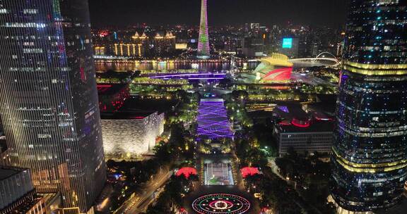 广州花城广场夜景航拍