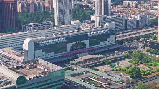 中国广东深圳站航拍高铁火车站