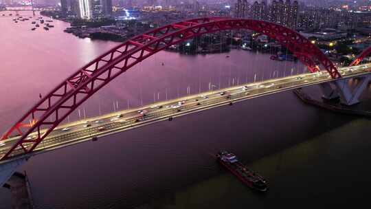 广州大桥傍晚航拍延时