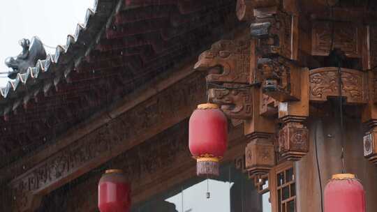 雨天的古建筑视频素材模板下载