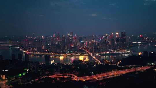 重庆夜景大景航拍渝中半岛