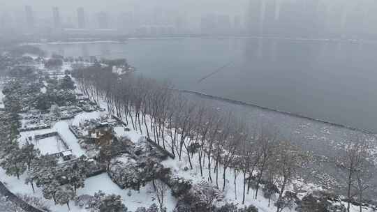 武汉沙湖公园大雪航拍