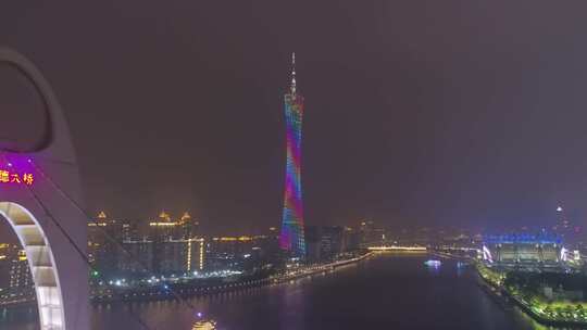 广州市珠江夜景航拍广东塔猎德大桥夜晚风光