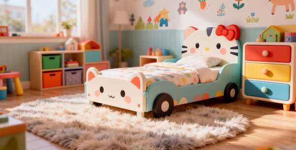 儿童卧室卡通风格床及家具