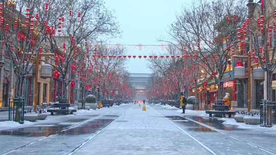 下雪中的北京正阳门前门大街