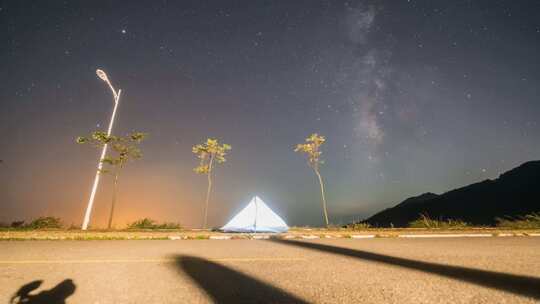 户外夜晚星空银河延时