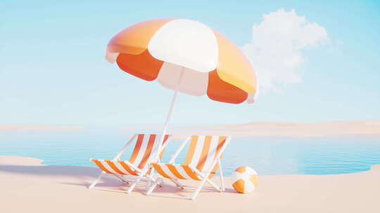 海边的太阳伞和度假主题动画