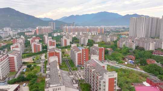 福州福建江夏学院大学城校区航拍校园风景风视频素材模板下载