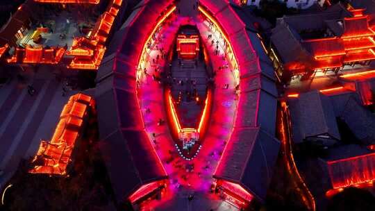 航拍台儿庄古城灯光秀