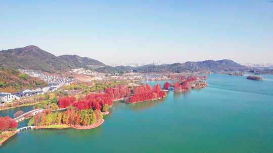 杭州湘湖景区秋天风景航拍