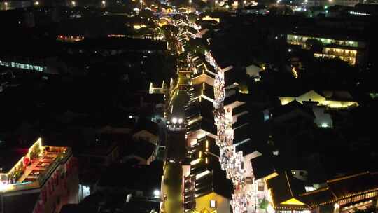 江苏苏州山塘街夜景灯光航拍视频素材模板下载