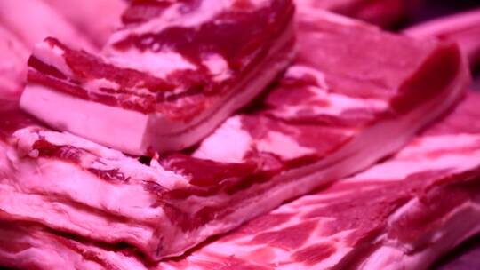 猪肉市场卖肉肉贩子卖猪肉视频素材模板下载