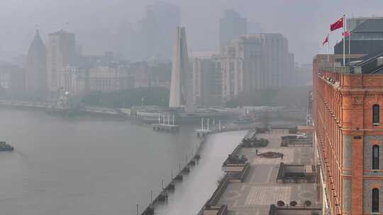 上海大雾天 城市风光航拍