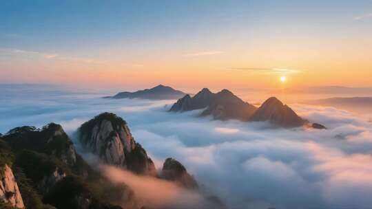 山间云雾缭绕唯美风光云海日出山峰壮丽景观