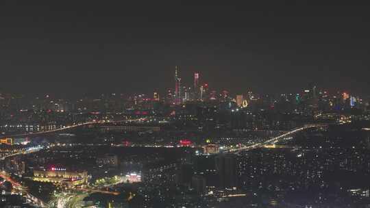 广州珠江新城天际线夜景航拍