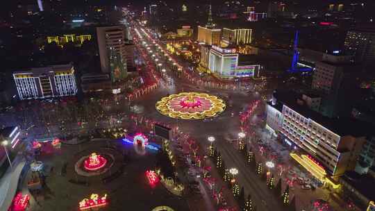 晋城市十字路口花坛夜景