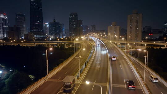 上海延安立交车流航拍夜景