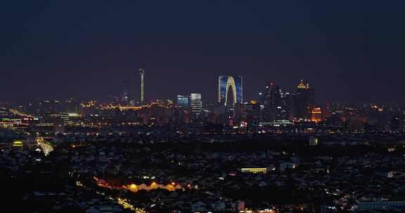 苏州姑苏区北寺塔夜景航拍古今结合